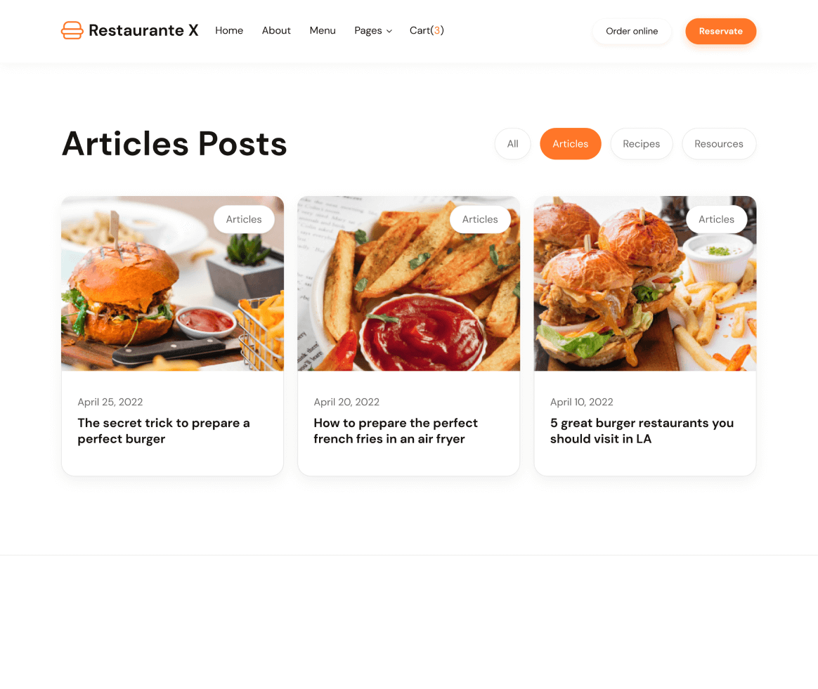 Restaurante X - Blog Category page - Restaurant Webflow Template