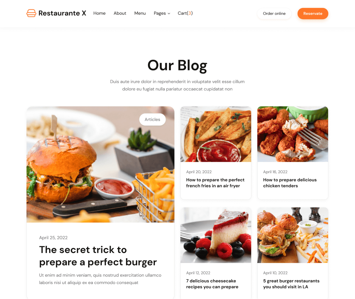 Restaurante X - Blog page - Restaurant Webflow Template