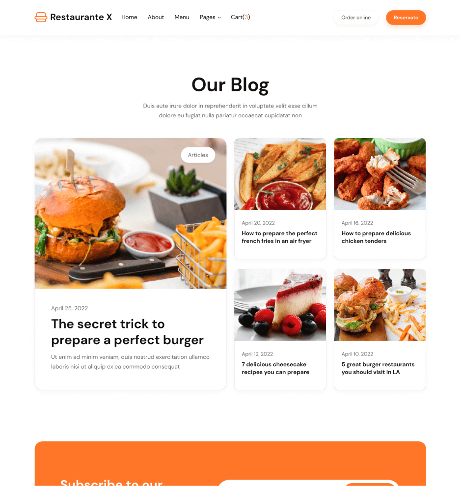 Restaurante X - Blog page - Restaurant Webflow Template