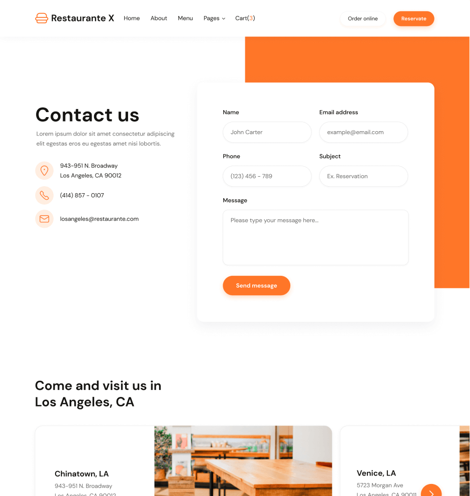 Restaurante X - Contact page - Restaurant Webflow Template