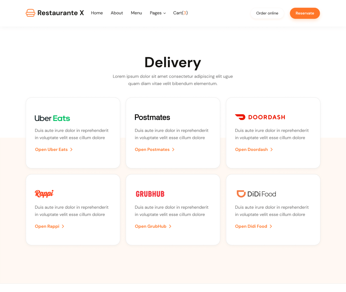 Restaurante X - Delivery page - Restaurant Webflow Template