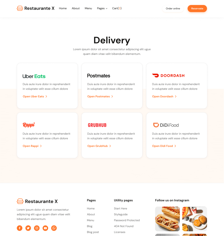 Restaurante X - Delivery page - Restaurant Webflow Template