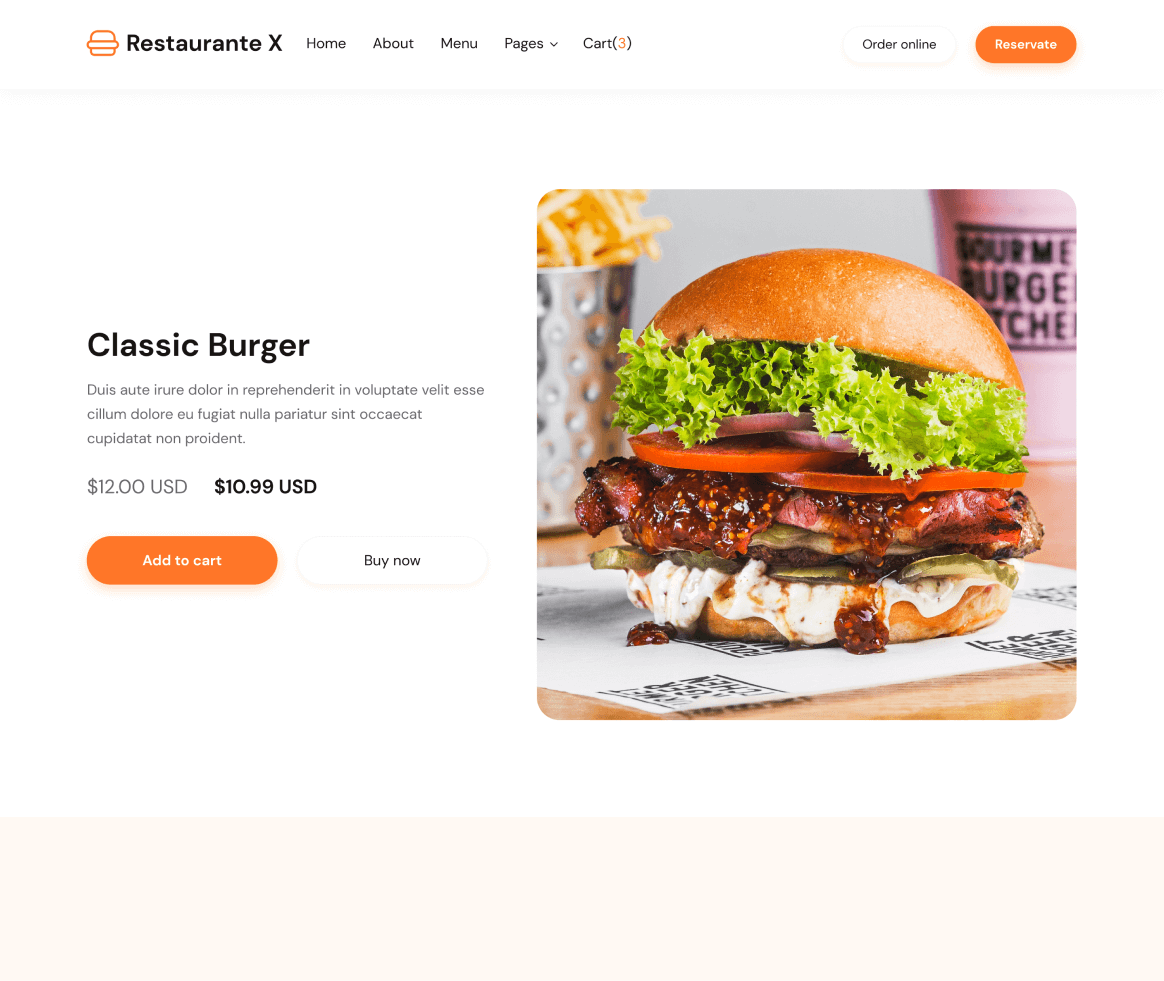 Restaurante X - Menu Item page - Restaurant Webflow Template