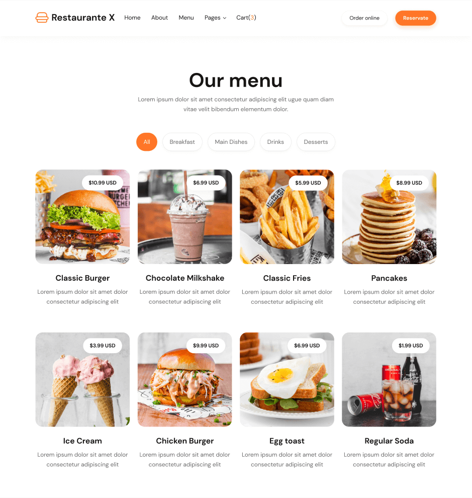 Restaurante X - Menu page - Restaurant Webflow Template