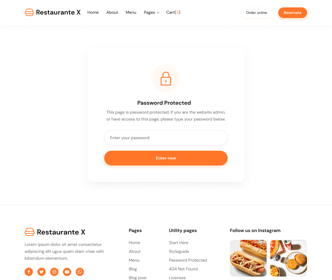 Restaurante X - Password Protected page - Restaurant Webflow Template
