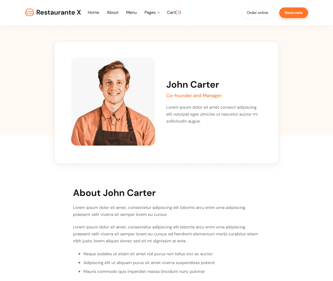 Restaurante X - Team Member page - Restaurant Webflow Template