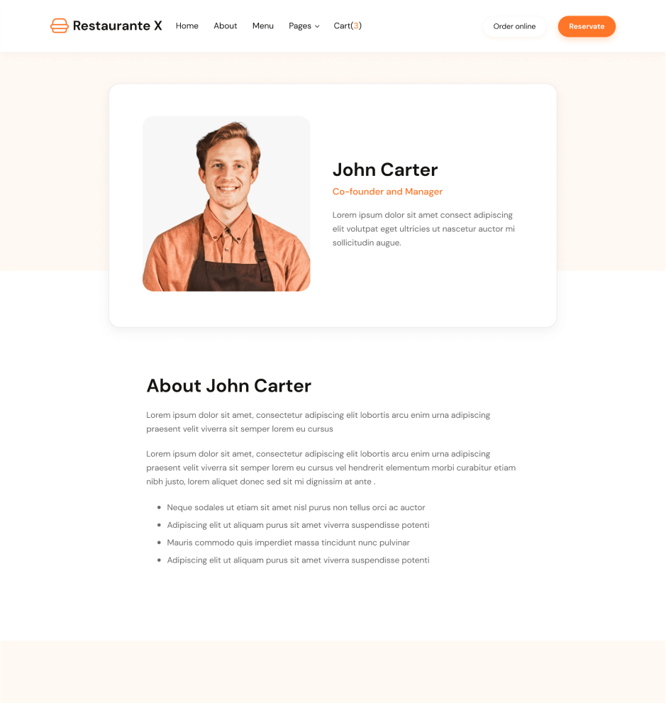 Restaurante X - Team Member page - Restaurant Webflow Template